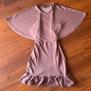 Mauve Cape-Sleeve Fit Flare Mini Dress